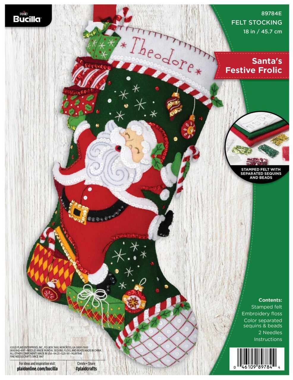 Bucilla Felt Stocking Applique Kit 18" Long-Santa's Festive Frolic